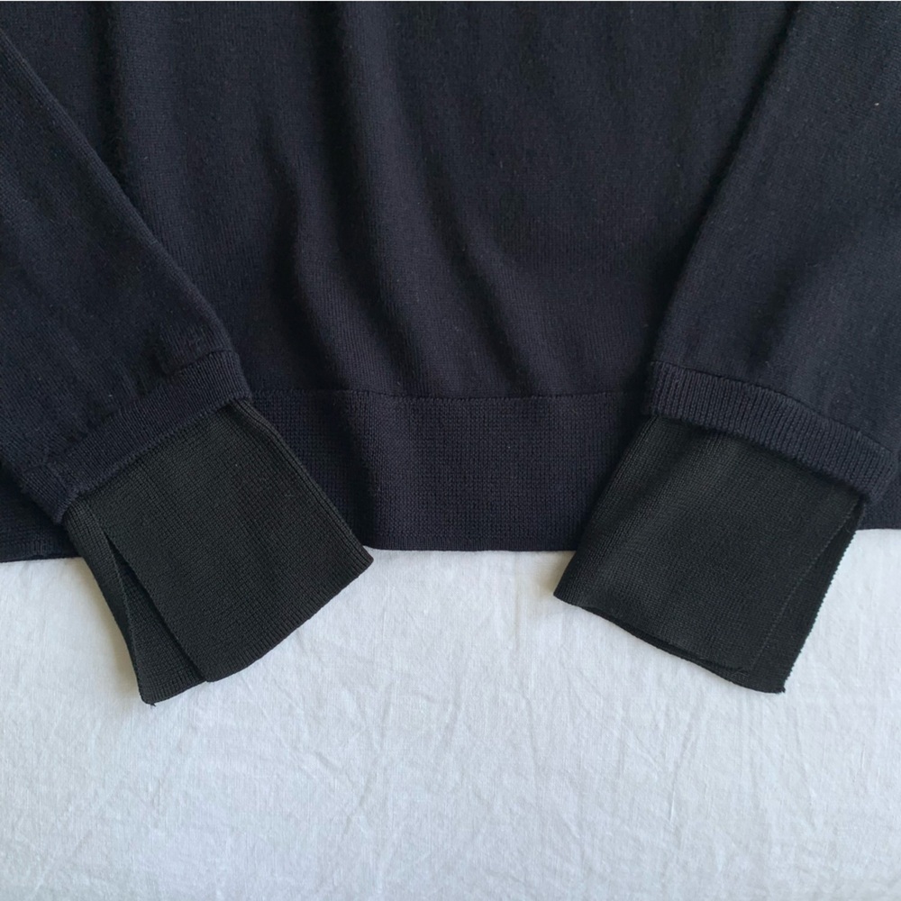 Toteme Two Tone High V Neck Knit Wool Silk Cuff Sweater Navy Blue - Picture 11 of 16